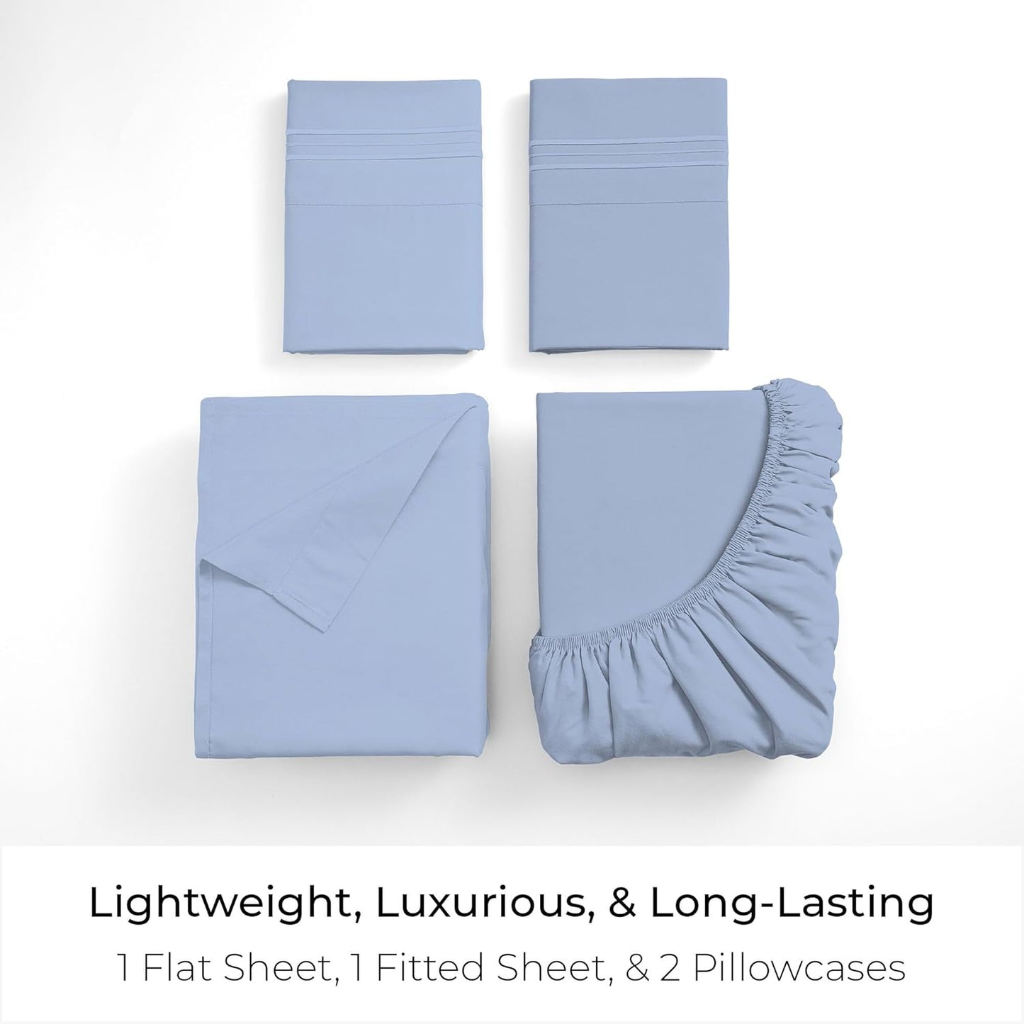 Mellanni King Sheets Set - Luxury 4 PC Bedding Collection | Extra Soft, Cooling, Wrinkle Resistant (Sky Blue)
