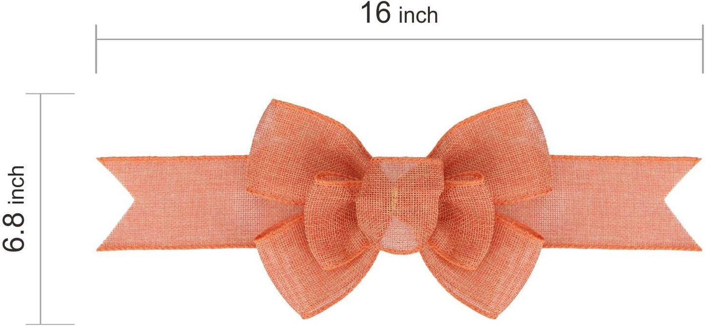 Meseey Orange Burlap Bows - 2 Pcs Premade Gift Wrapping & Holiday Decor | Perfect for Trees, Wreaths & Doors
