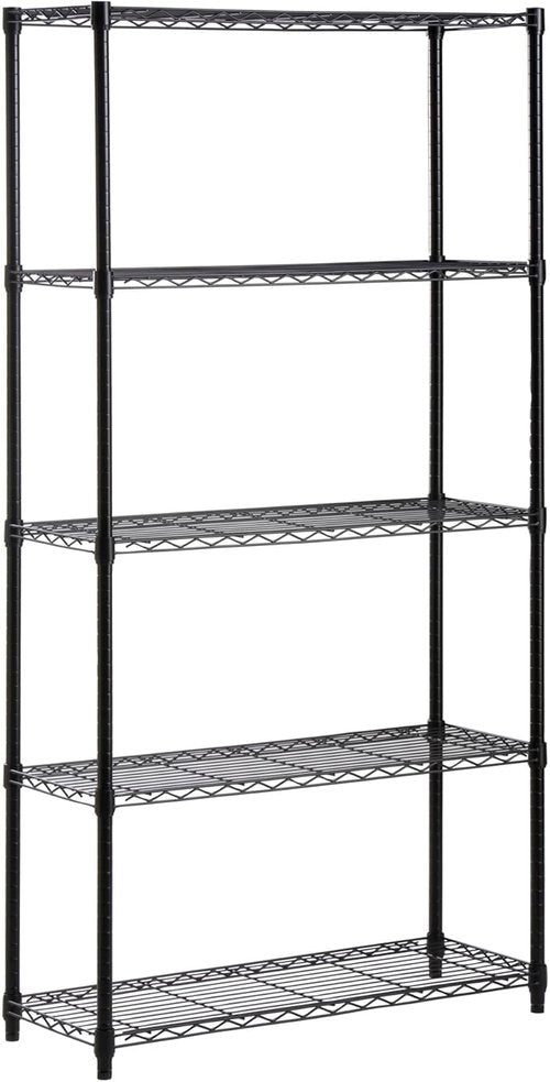 Honey-Can-Do Heavy-Duty 5-Tier Metal Storage Rack - Adjustable Shelves, 200-lb Capacity, Black, 14" W x 36" L x 72" H