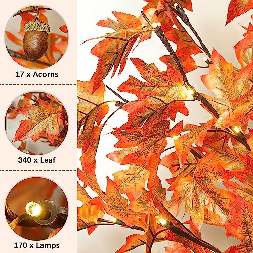 7FT LED Maple Tree with 170 Lights & Autumn Leaves - Thanksgiving Decor (7ft-170led-1pack)