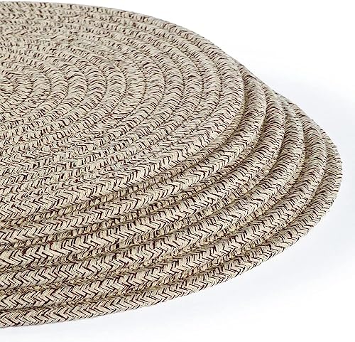 WENFOME 6 Pack Round Woven Cotton Placemat Set - Mixed Brown, 13.8 Inch Charger Plates for Dining & Decor