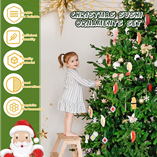 24 Pcs Christmas Sushi Ornaments Set with Gold Ropes Holiday Food Decorations