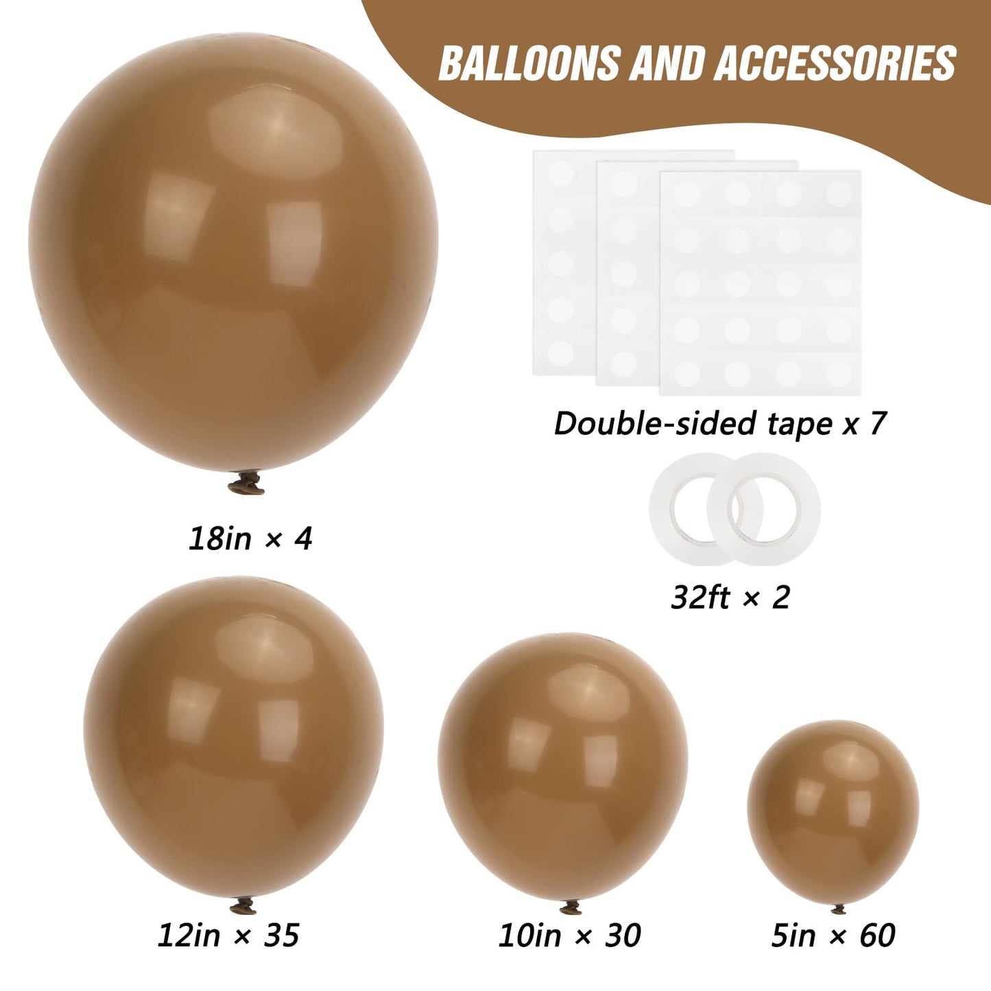 RUBFAC Brown Balloons 129pcs Different Sizes Pack of 18 12 10 5 Inch, Latex Boho Neutral Coffee Tan Balloon Garland Arch Kit for Safari Baby Shower Decorations Jungle Fall Bear Themed Birthday Party