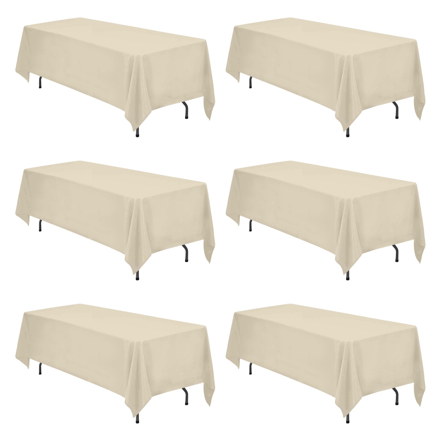 BRILLMAX 6 Pack Beige Tablecloths 70 x 120 Inch for 6ft & 8ft Rectangle Tables - 150 GSM Polyester Fabric, Universal Fit, Water, Stain & Wrinkle Resistant Cloth Cover for Wedding Reception Banquet