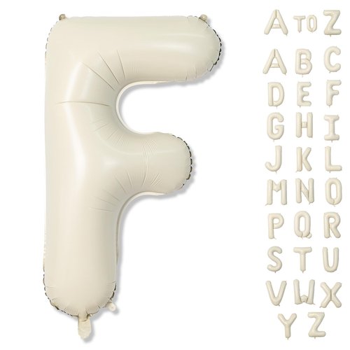 F Letter Balloons Cream, 40 Inch Alphabet Foil Word, Large Mylar Inflatable Beige Name, Big Helium Custom White for Women Birthday Party Decoration Supplies