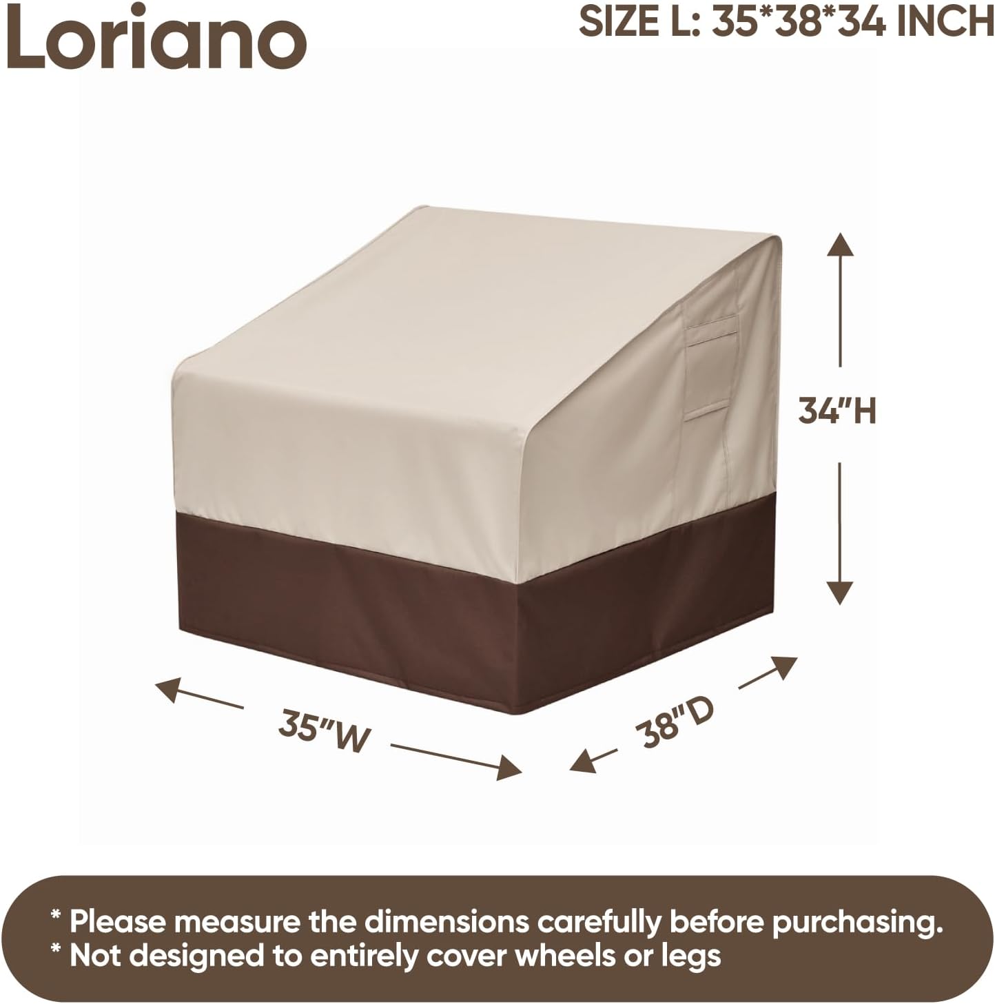 Loriano Patio Chair Covers - Waterproof Heavy-Duty 600D Protection for Large Lounge Chairs (2 Pack)