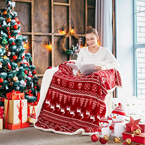 Touchat Red Sherpa Christmas Throw Blanket 50x60in Reindeer Fuzzy Cozy Decor
