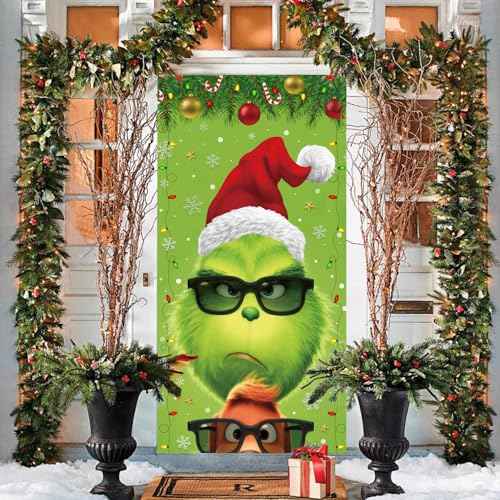 Funny Christmas Door Decorations Christmas Door Cover Cute Hanging Banner Background for Xmas Holiday Decorations