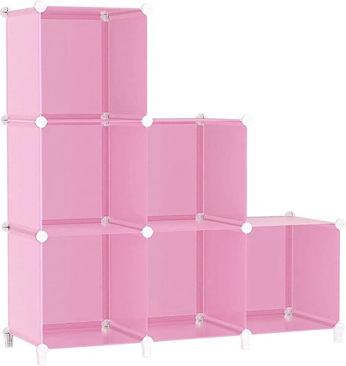 AWTATOS Cube Storage Organizer - Portable DIY Closet Organizer with 6 Stackable Cubes - Pink