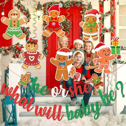 Gingerbread Gender Reveal Banner for Baby Shower Christmas Party Decorations