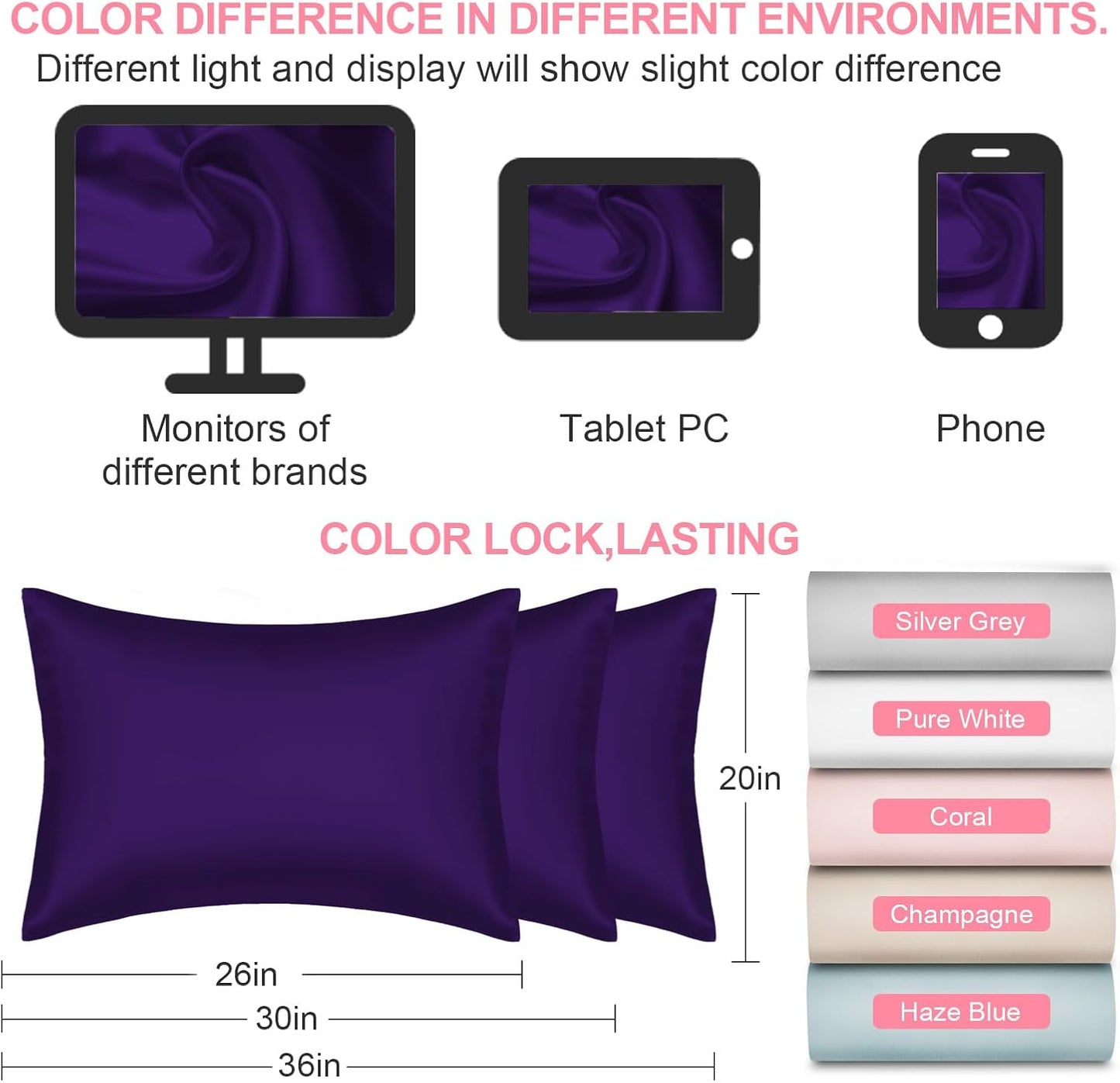 Skiennix Silk Pillowcase Set - 2 King Size Mulberry Silk Pillowcases for Hair & Skin | Soft, Breathable, Purple