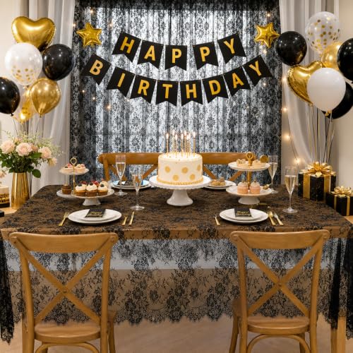 QueenDream Rustic Black Lace Tablecloth 60x120 Inches, 10 Pack – Wedding Decor