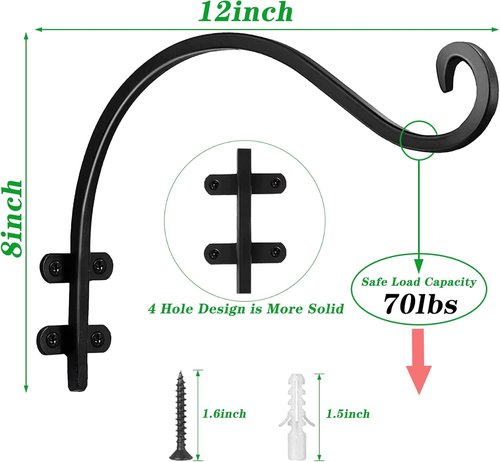 Heavy-Duty 12 Inch Hanging Basket Hook by [Brand Name] - Ideal for Bird Feeders & Wind Chimes | 2-Pack