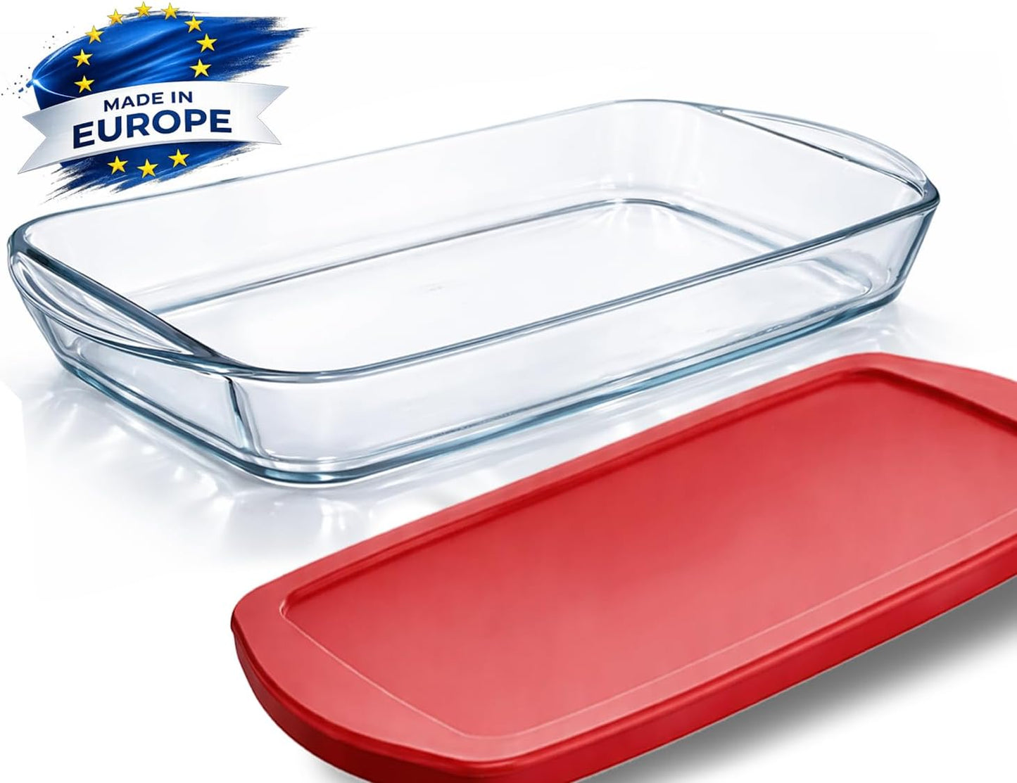 Ums 4-Qt Glass Baking Dish - Borosilicate Casserole with Lid | Oven, Microwave & Dishwasher Safe (15.7'' x 9.8'' x 2.4'')