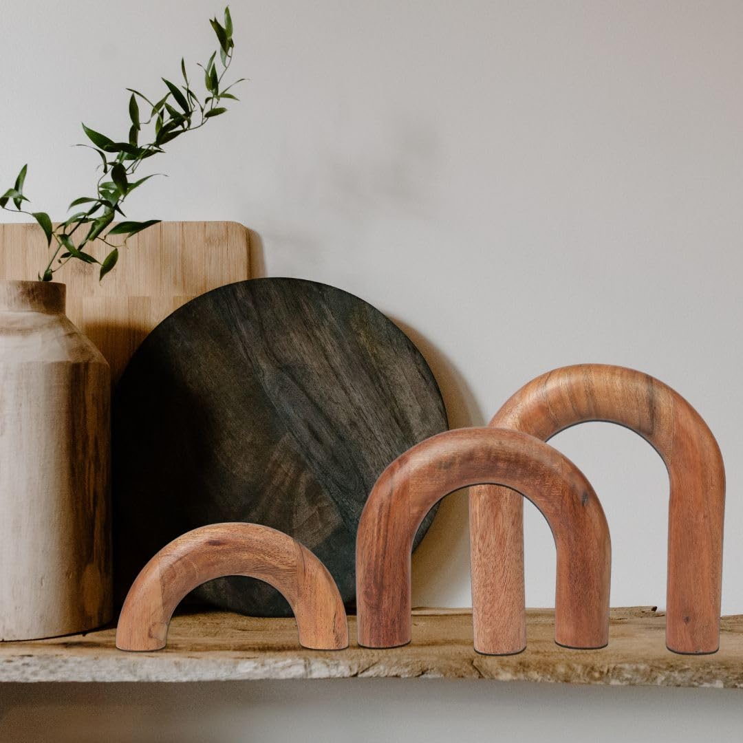 Homebia Designs Decorative Acacia Wood Arch Decor Set of 3 - Large - 6.5 Inch, Medium - 5 Inch, Small - 3 Inch - Natural