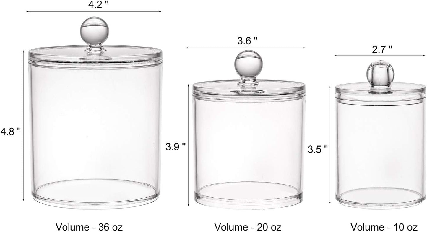 Tbestmax Cotton Swab Holder Set - Clear Apothecary Jar Dispenser with Lids | 10/20/36 Oz Sizes