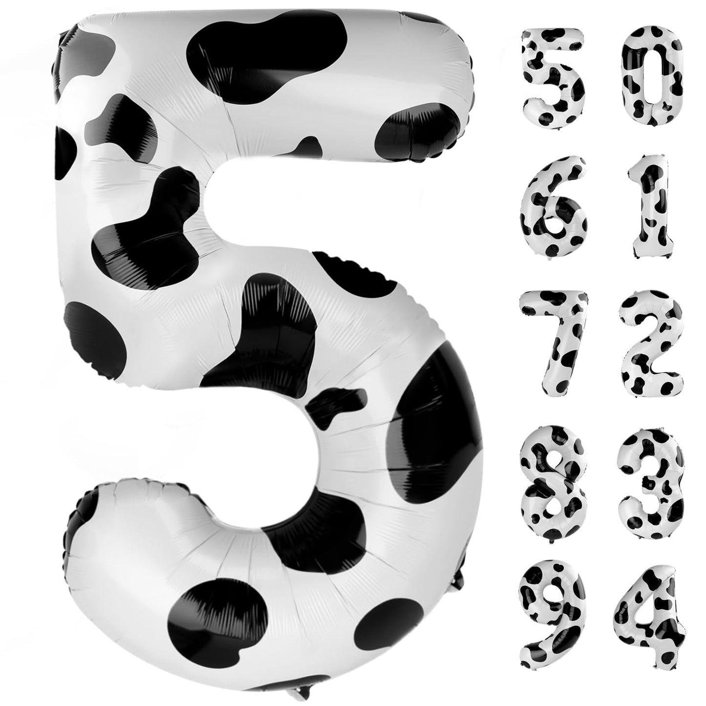 Cow Print 5 Balloon, Number Balloon 40 Inch Cow Print Party Supplies Farm Animal Balloons, 5th Birthday Balloon Decorations, 5 Number Balloons, Number 5 Balloon