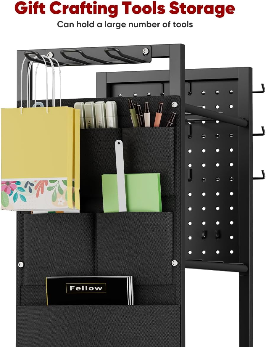 Skiennix Wrapping Paper Storage Organizer - Rolling Gift Wrap Station with Wheels & Ribbon Holder | Black