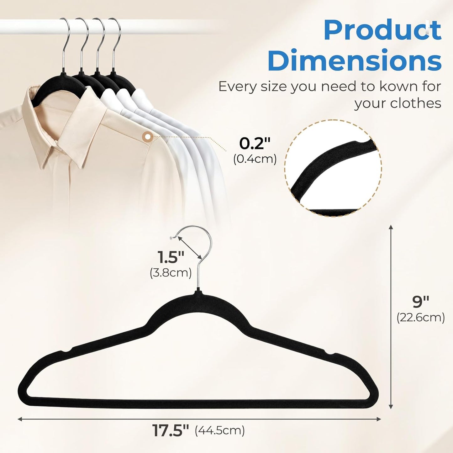 Smartor Black Velvet Hangers - 50 Pack Non-Slip Clothes Hangers with Shoulder Notches | Premium Slim Space-Saving Design