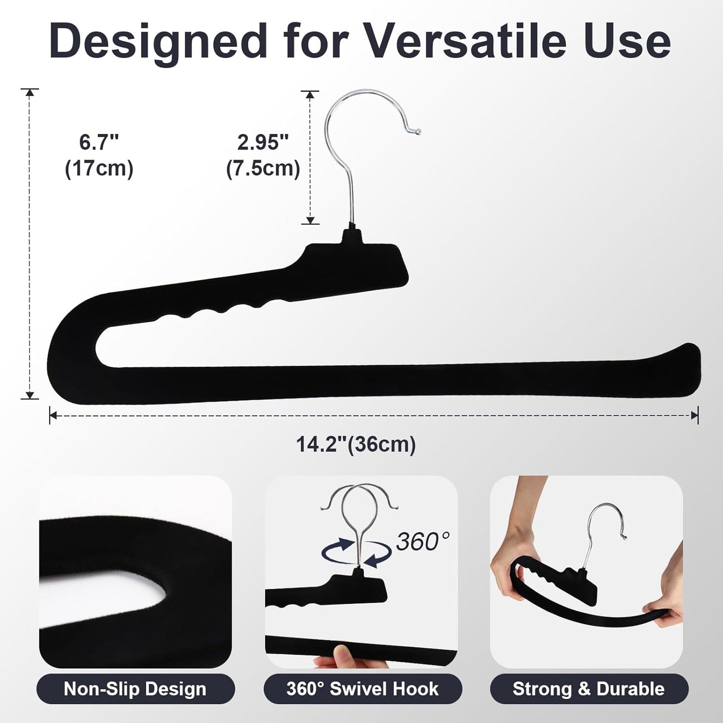 Velvet Pants Hangers - 16 Pack Black Non-Slip Hangers with 360° Swivel Hook | Space-Saving for Heavy Pants & Jeans