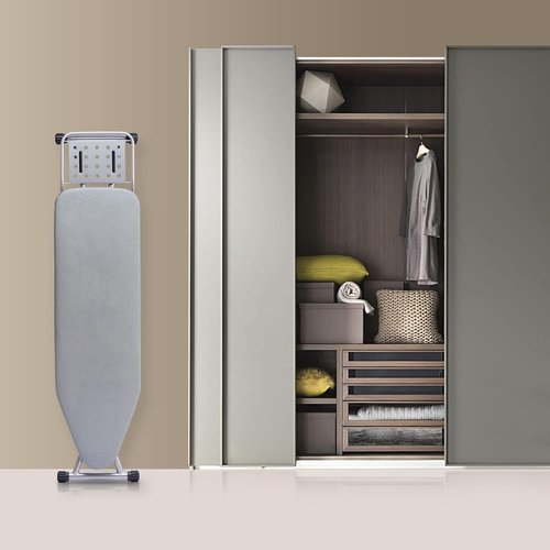 BKTD Ironing Board - Heat Resistant Cover with Steam Rest | Non-Slip Foldable Design, Silver Gray (13" x 34" x 53")