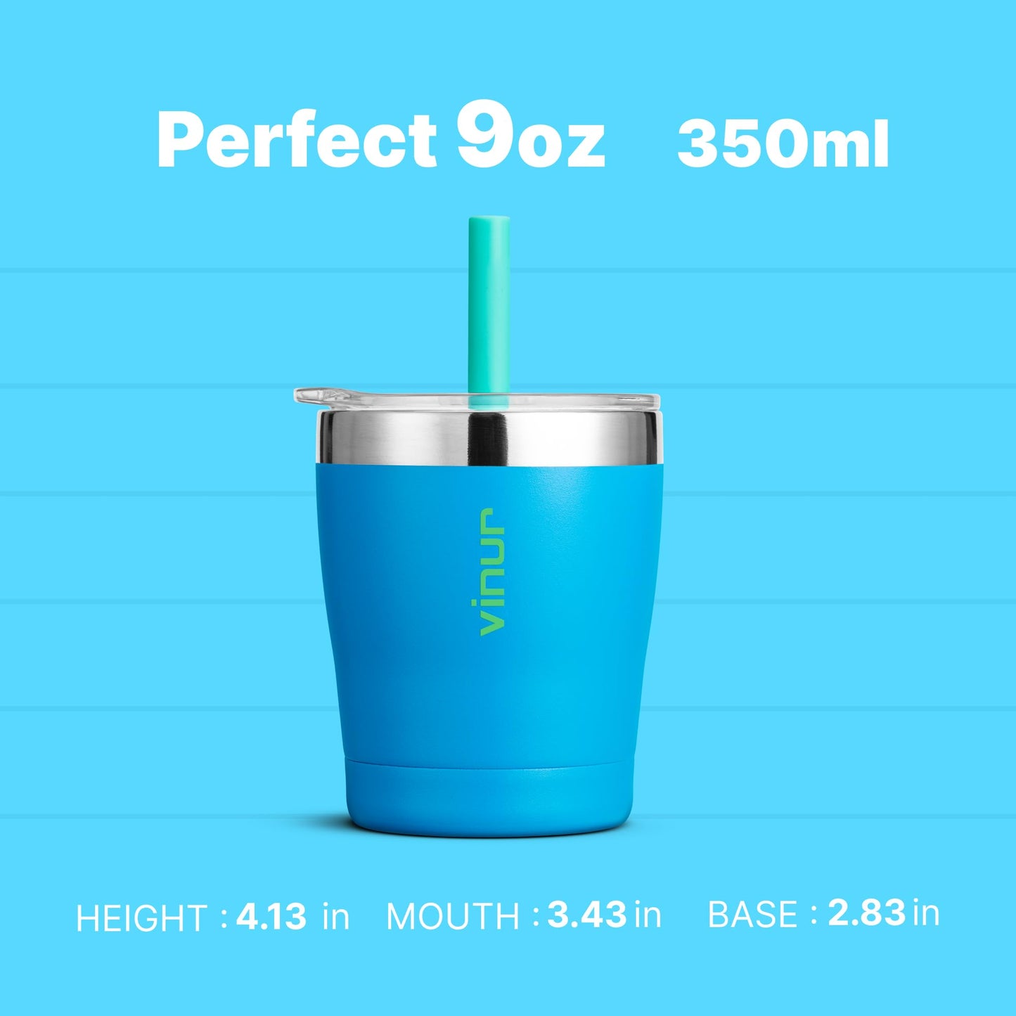 VINUR Kids 9 oz Tumbler with Lid and Straw|18/8 Stainless Steel Insulated Drinking Cup with Silicone Base|Spill Resistant|Gift for Girls and Boys, Sky Blue