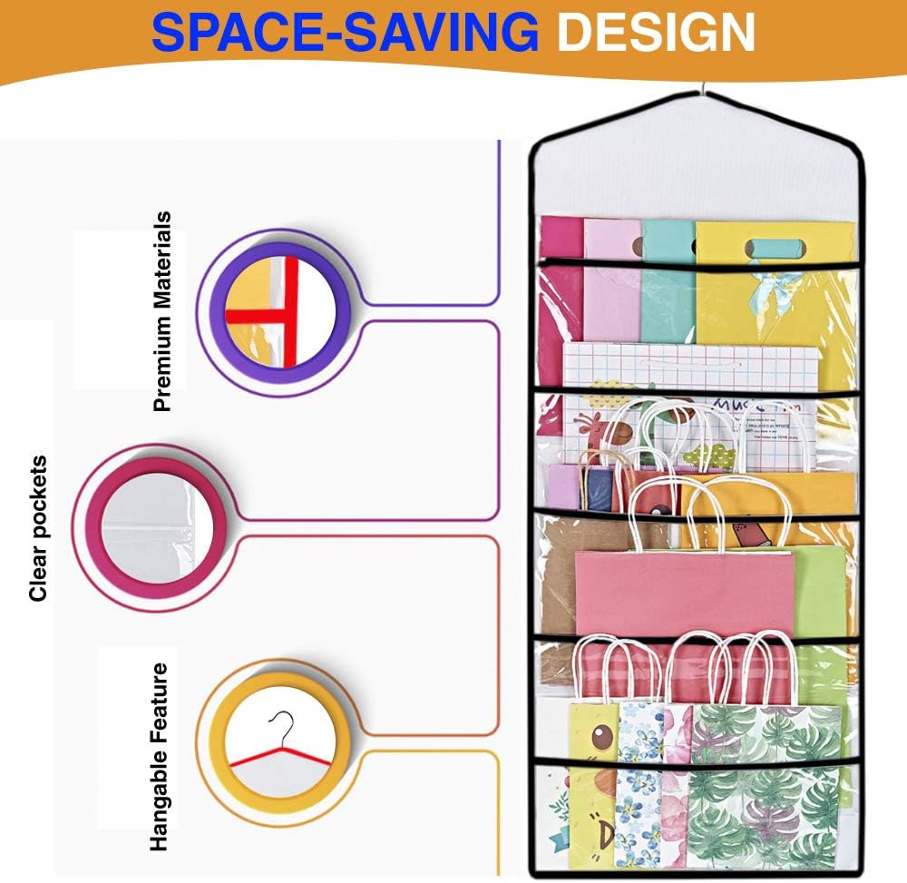 ProPik Gift Bag Storage Organizer - Double-Sided with Multiple Pockets | 38 x 16 Inch PVC (Black)