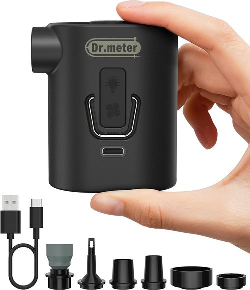 Dr.meter Air Pump - 3600mAh Rechargeable Mini Pump with Camping Light | Fast Inflate/Deflate for Inflatables