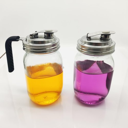 Houjioes Stainless Steel Wide Mouth Mason Jar Flip Pouring Spout Lids with Handle,No Rust Leaking Proof for Home Brewing Fruit Fermenting Drinks Airtight,Turns Mason Jar to Pitcher(2Pack)