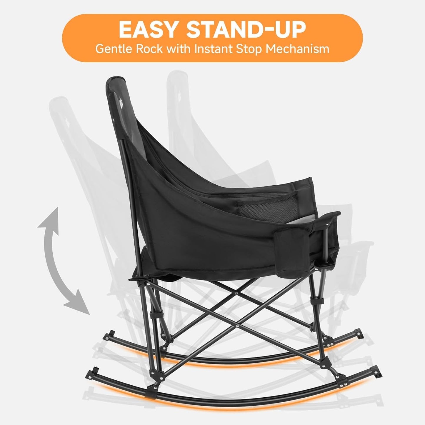 Youtanic Oversized Folding Rocking Camping Chair - Padded Portable Design with Cup Holder & Pockets | Heavy Duty Up to 400lbs, Gray