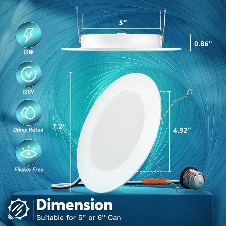 6 Inch Recessed LED Can Light with 5 CCT Options – White, Dimmable, Energy Efficient