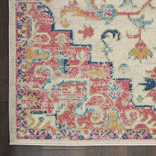 Nourison Passion Ivory Pink Rectangular Area Rug 6'7" x 9'6" - Easy Clean, Non Shedding, Living Room, Bedroom