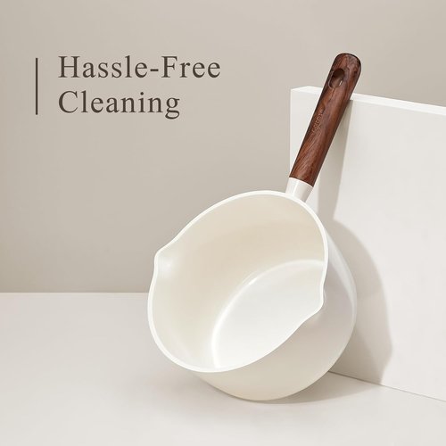 CAROTE Sauce Pan Set - 2QT & 3QT Nonstick Ceramic Pots with Lid & Ladle | Easy to Clean, Induction Compatible, White