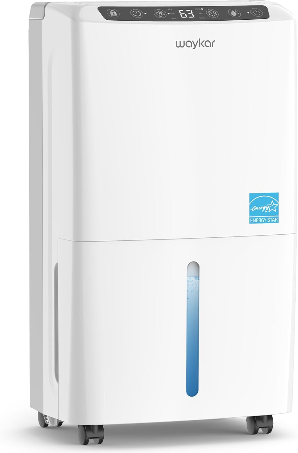 Waykar Dehumidifier - Energy Star 2000 Sq. Ft, 34 Pints, Quiet 33dB, Auto/Manual Drainage, 0.62 Gallon Tank