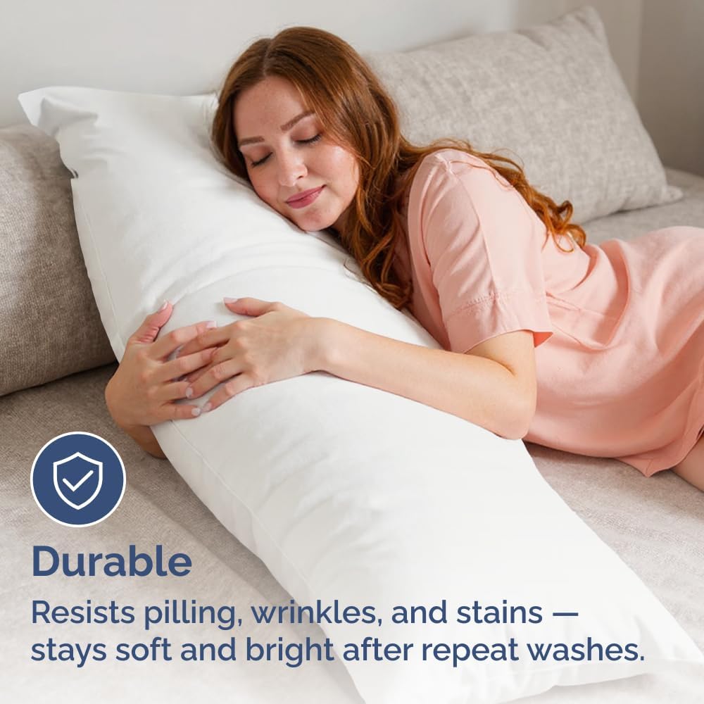 Skiennix Body Pillowcases Set of 2 | Soft & Breathable 20x54 Long Pillow Covers - Antique White