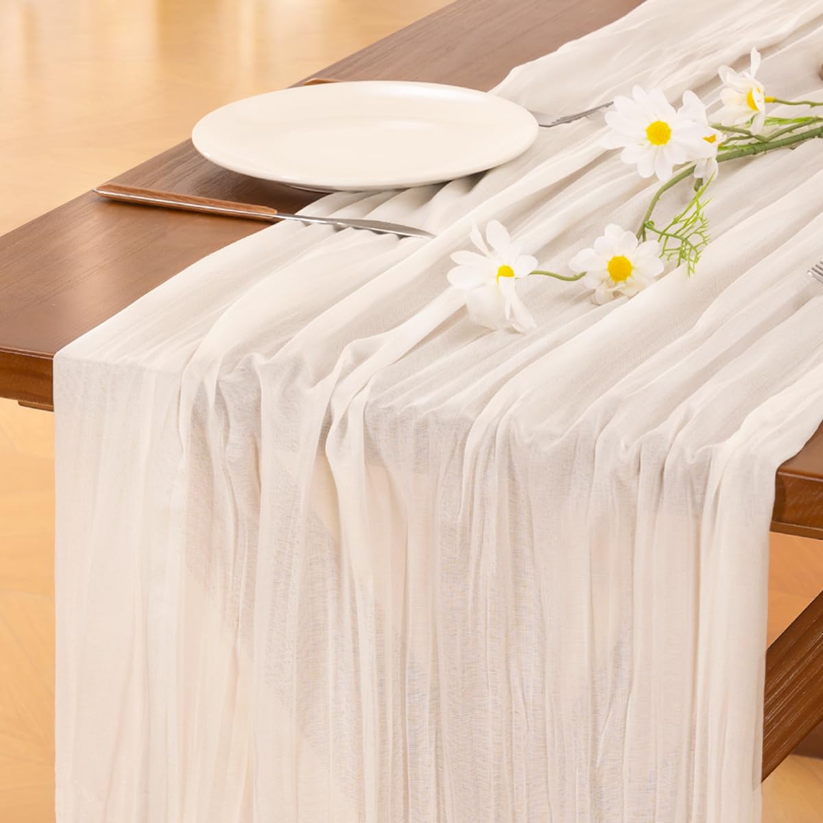 Socomi 3pcs Ivory White Cheesecloth Table Runner Easter Spring Boho Rustic Gauze 120 inch 10FT Cheese Cloth Runner for Wedding Party Baby Shower Birthday Home Decor Holiday Decorations
