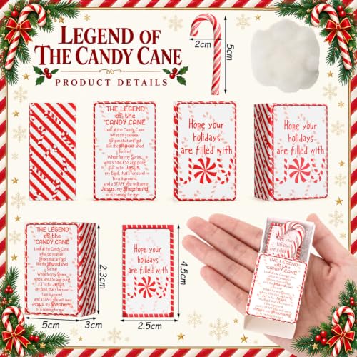 Wonderjune 60 Sets Christmas Candy Cane Gift Set with Story Cards & Boxes