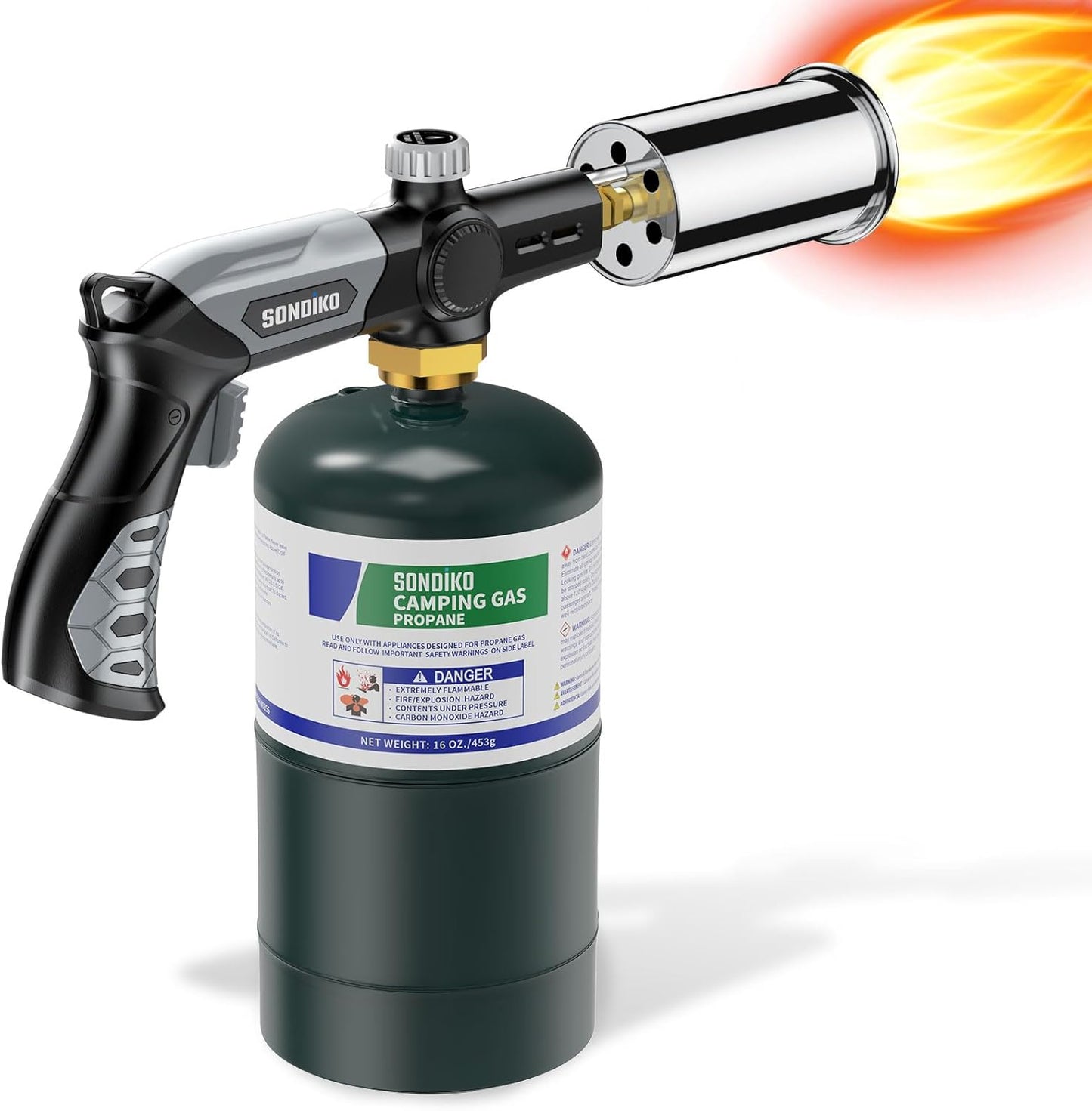 Sondiko Powerful Propane Torch - Adjustable Cooking & Searing Tool for BBQ, Campfire | Black & Grey