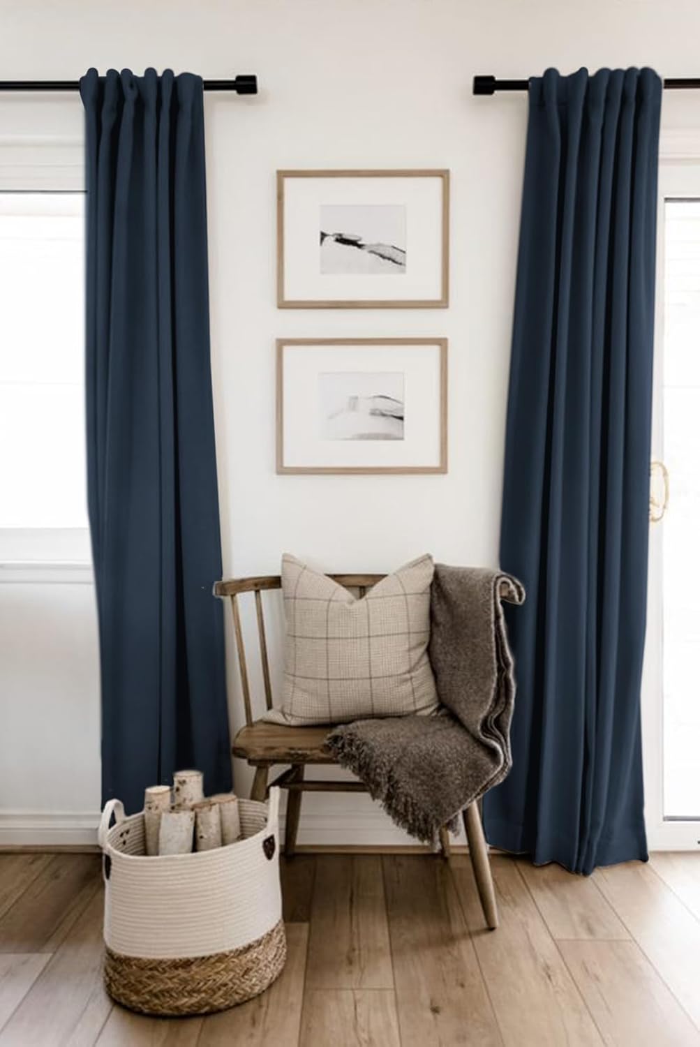 Skiennix 100% Blackout Curtains - Thermal Insulated Linen Drapes, 50" W x 90" L, Navy - 2 Panels Set