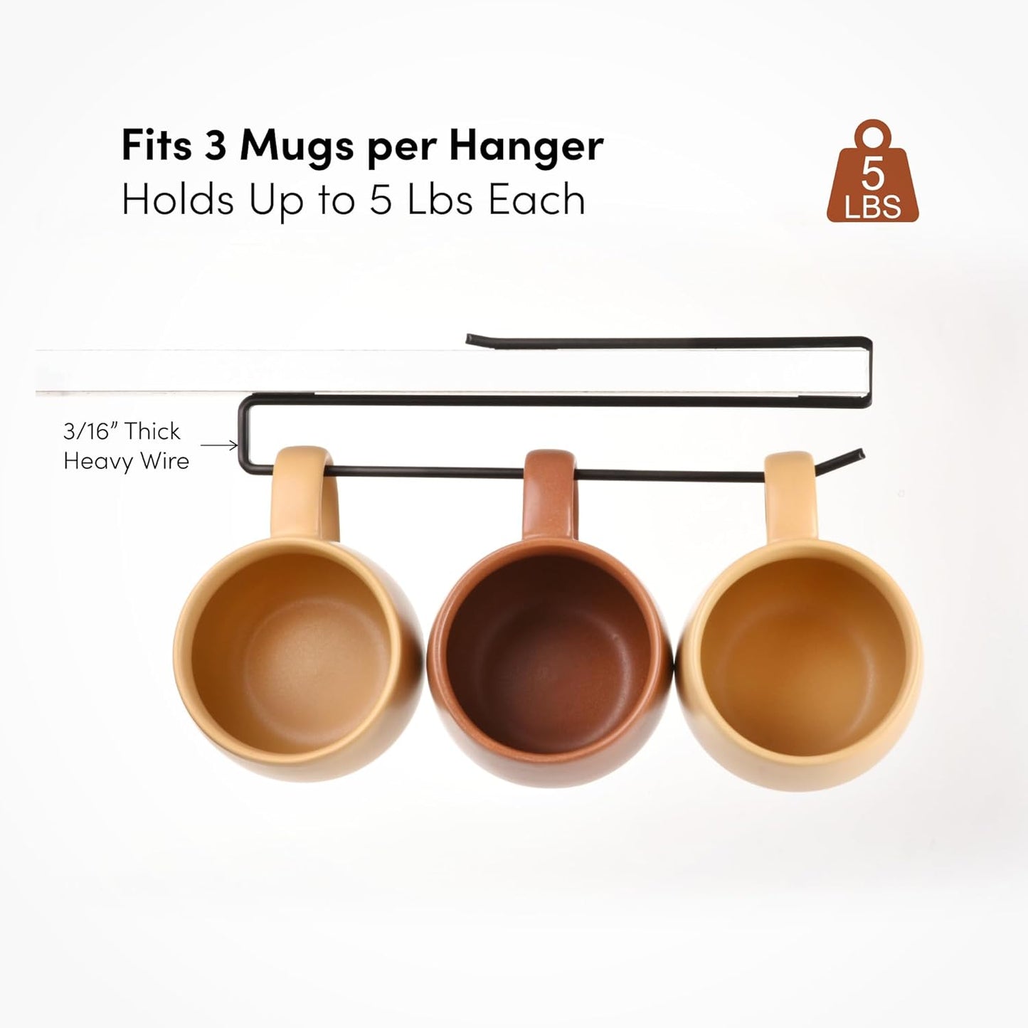 Xympo Coffee Mug Hanger - Clip-On Shelf Organizer for Cups & Utensils | Screwless Installation (Pack of 2)