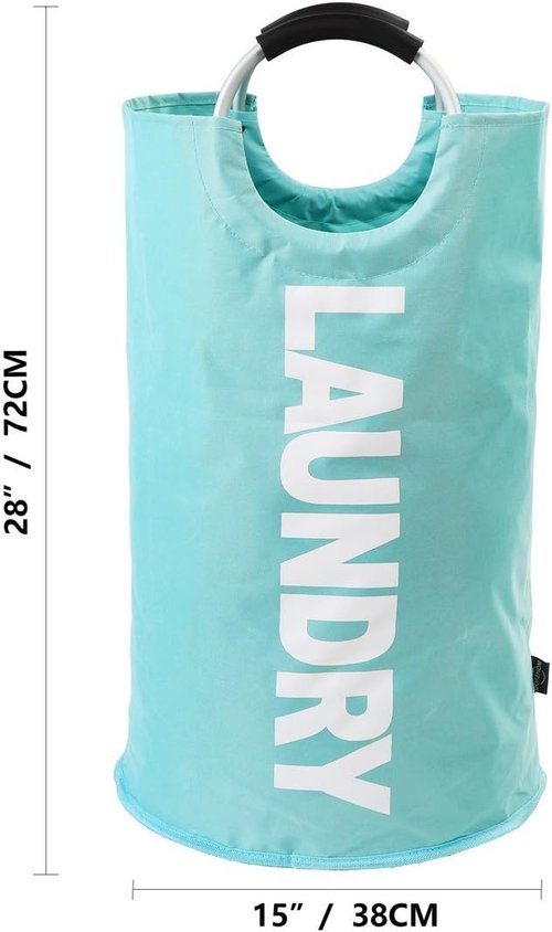 DOKEHOM Large 82L Laundry Basket - Collapsible & Freestanding Clothes Hamper in Light Blue
