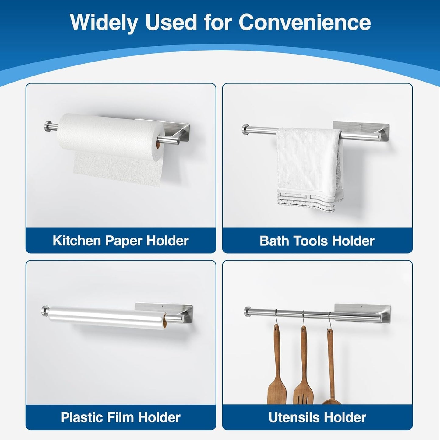 Skiennix Paper Towel Holder - Wall Mounted, Self-Adhesive Brushed Nickel SUS304 Stainless Steel Dispenser