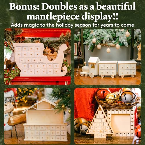 Woodpeckers 2024 Wooden Advent Calendar Shadow Box, 13x13 Inch, Empty Craft Christmas Decor
