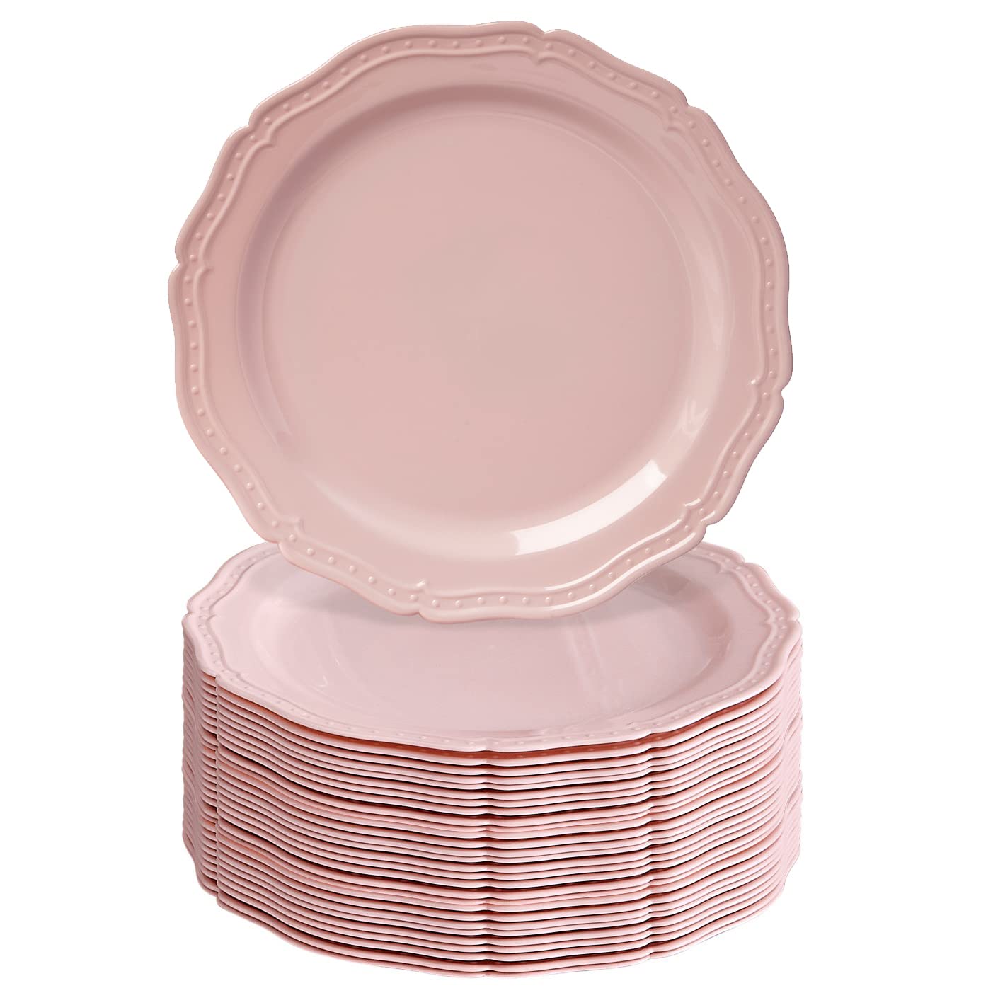 CountrySide Vintage Embossed Blush Plastic Dessert Plates for Party (20 PC) Heavy Duty Disposable Dinner Set 7.5", Fine China Look Dishes and Perfect Disposable Plates for Baby Showers, Weddings etc