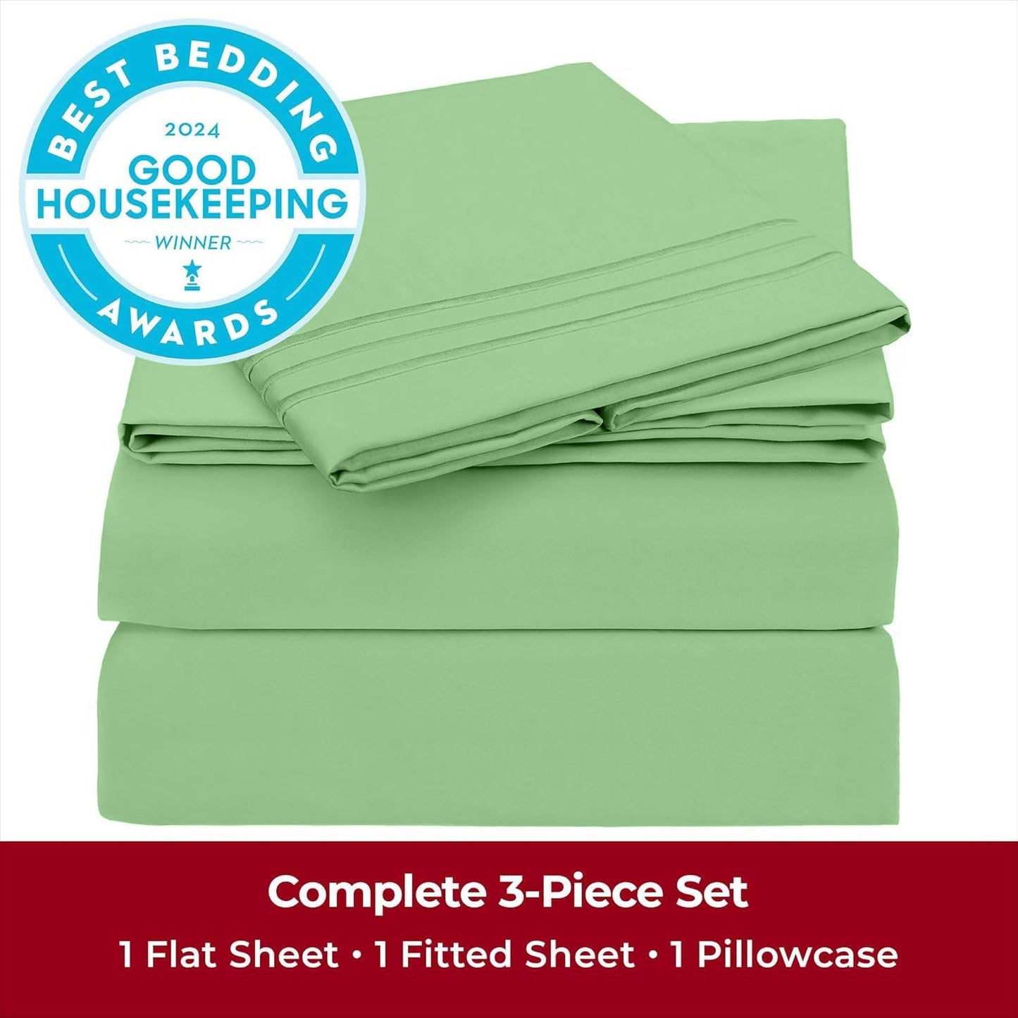 Mellanni Twin Sheets Set - 3 PC Hotel Luxury Bedding | Extra Soft, Cooling & Stain Resistant (Twin, Pistachio)