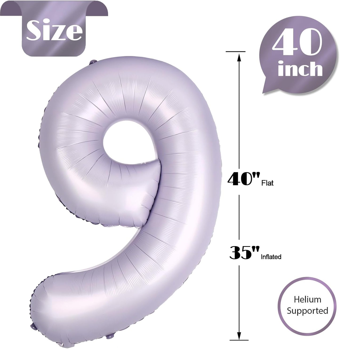 Lilac 9 Balloon | 40-Inch Lavender Number Balloon for 9th Birthday Decorations
