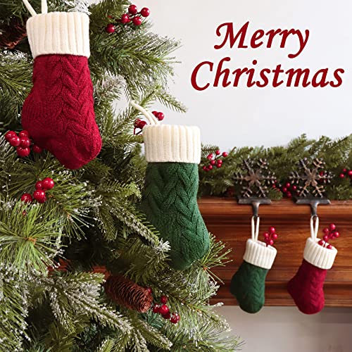 LimBridge Burgundy & Green 7-Inch Knit Christmas Stockings, 4-Pack Holiday Decor