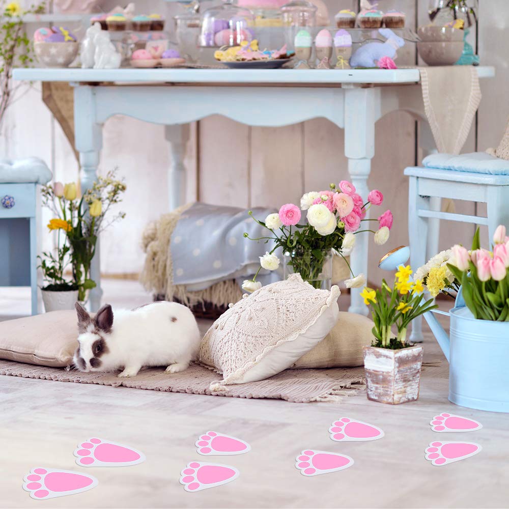TUPARKA 6 Sheet 36 Pcs Easter Bunny Feet Home Floor Bunny Clings Decals Stickers for Easter Easter Party Game Decorations, Mixed Size