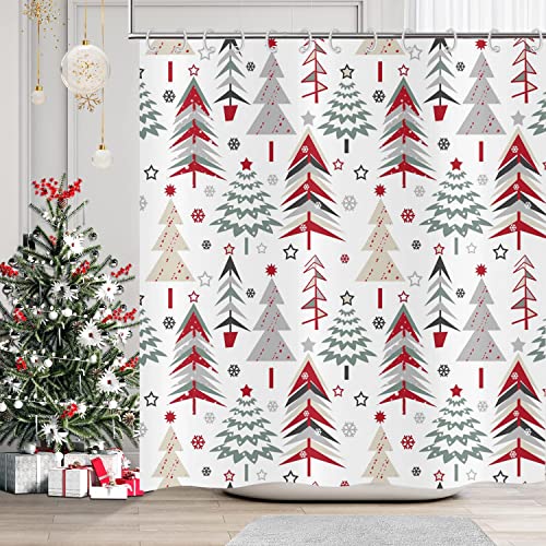 GCIREC Christmas Tree Shower Curtain with 12 Hooks - 72x72 Inches Xmas Holiday Waterproof Fabric
