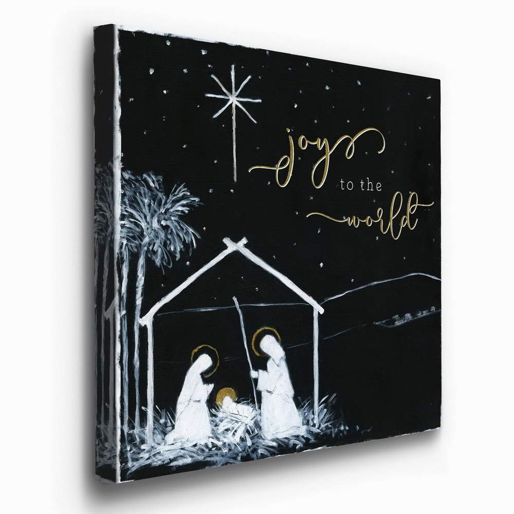 Renditions Gallery Christ in a Manger Wall Art, Religious Christmas, Jesus, Mary, and Joseph, Joy to the World, Premium Gallery Wrapped Canvas Decor, Ready to Hang, 24 in H x 24 in W, Made in America
